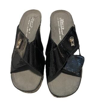 Helle Comfort Womens OXOX Shoes Sz 7.5 EU 38 Black Patent Gator Slip On Sandals